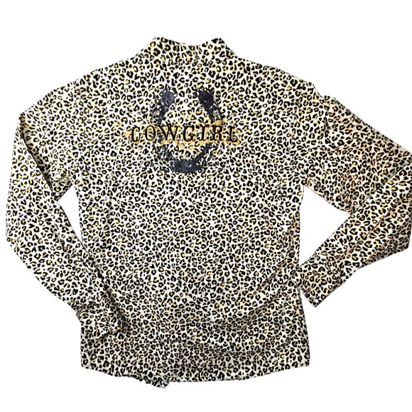 Cowgirl Hardware Women’s M Leopard Print Western Shirt Rhinestone snaps - Picture 2 of 11